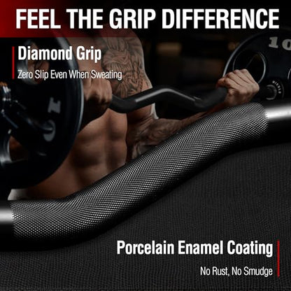 Mikolo EZ Curl Bar, 2 Inch Olympic Curl Bar for Biceps and Triceps, 47” Curling Bar with Knurled Grip, 700LB Barbell Bar with Multi-Angle Wrist-Friendly Design - color: Black