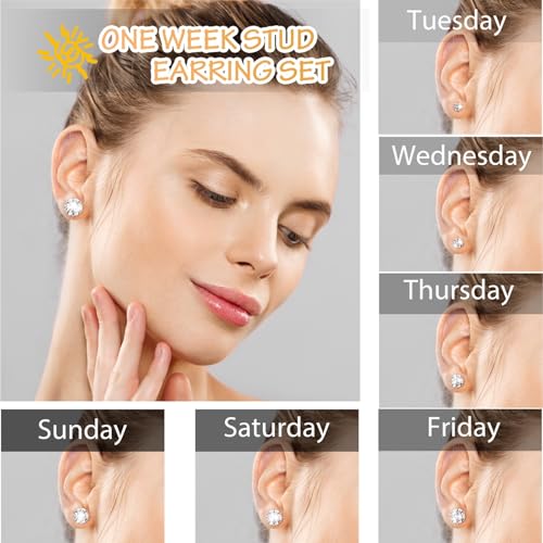 Silver Gold Black Stud Earrings Set 7Pairs Hypoallergenic Cubic Zirconia Titanium Stainless Steel Silver Rose Gold Black CZ Cartilage Stud Earrings Jewelry Sets for Women Men, 2-8mm CZ Stud Earrings - color: 7 Pairs Shiny Silver Stud Earrings