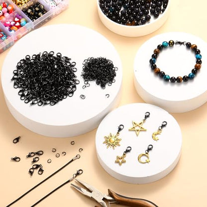 Syhood 600 Pieces Lobster Clasps and Open Jump Rings Set Lobster Claw Clasps and Closures for Jewelry Making and Bracelets Bracelet Hooks Jewelry Clips (Black) - color: Black
