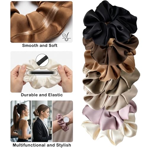 7 Pcs Satin Scrunchies Soft Hair Ties Fashion Hair Bands Elastic Bracelets Ponytail Holders Hair Accessories for Women Girls (4.7 Inch, Neutral Color)