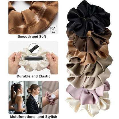 7 Pcs Satin Scrunchies Soft Hair Ties Fashion Hair Bands Elastic Bracelets Ponytail Holders Hair Accessories for Women Girls (4.7 Inch, Neutral Color)