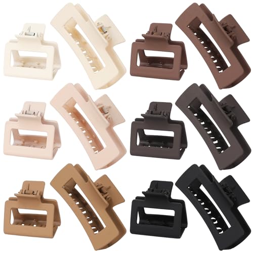 Square Hair Claw Clips,Big and Small Non-slip Square Matte Hair Claw Clips,12 Pcs - color: 6 Neutral