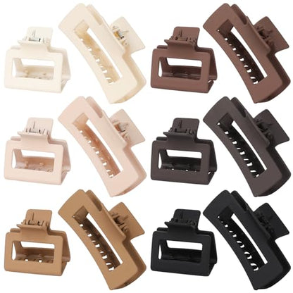 Square Hair Claw Clips,Big and Small Non-slip Square Matte Hair Claw Clips,12 Pcs - color: 6 Neutral