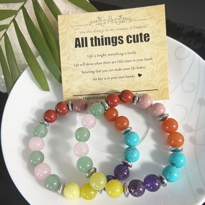 Natural Healing Gemstone Bracelet Handmade Yoga Stretch Elastic Bracelet Stress Relief Crystal Jewelry for Men and Women - color: All things cute (Good Attitude), size: 10mm