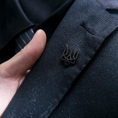 Fashionable Ukrainian national emblem cufflinks, men's stainless steel Ukrainian symbol cufflinks, French shirt cuff link brooch - color: Brooch-black