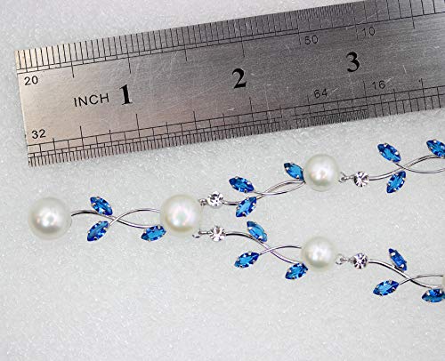 Faship Genuine Freshwater Pearls Floral Necklace Earrings Set | Premium CZ Crystal, Gorgeous, Sparkling - color: Blue