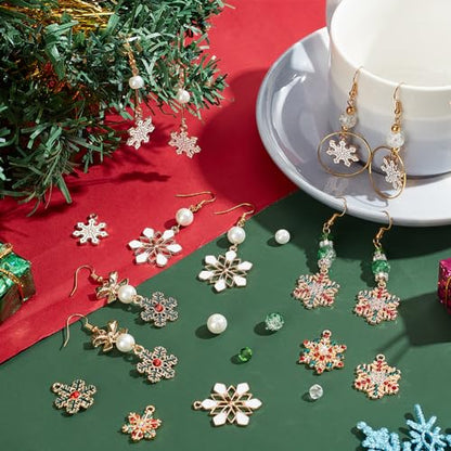 SUNNYCLUE 1 Box DIY 10 Pairs Christmas Charms Rhinestone Snowflake Charms Earrings Making Kit Enamel Snow Charm Bowknot Connector Charms Bar Links Glass Beads Earring Hooks for Jewelry Making Kits - color: 1.1-diy-10 Pairs Christmas Colorful Snowflake Ear