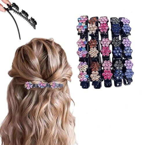 4 Pcs Sparkling Crystal Stone Braided Hair Clips, 2026 New Satin Fabric Hair Bands Rhinestone Four-Leaf Clover Hair Clip for Styling, Duck Bill Clips for Women Girls, Color N - color: Color N