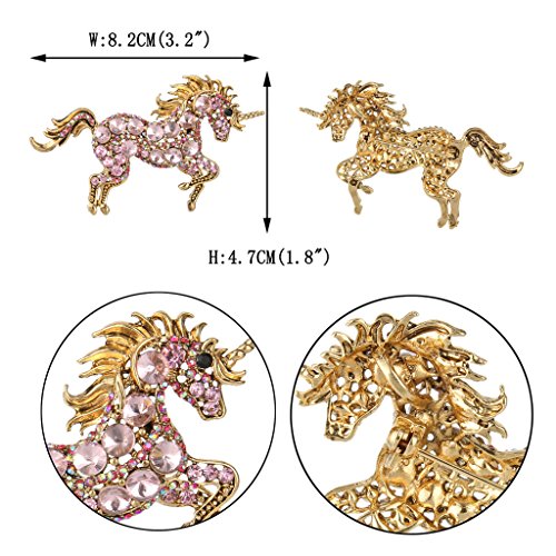 EVER FAITH Women's Austrian Crystal Running Unicorn Brooch - color: Pink Gold-Tone