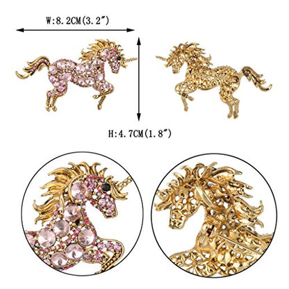 EVER FAITH Women's Austrian Crystal Running Unicorn Brooch - color: Pink Gold-Tone