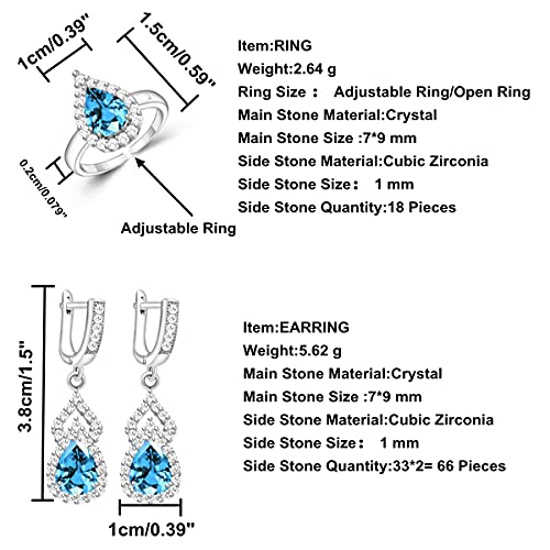 LMXXVJ Women Jewelry Set Platinum Plated Necklace Open Ring Earrings Bracelet Set,Birthday/Anniversary Mother’s Day Jewelry Gifts for Mom/Wife/Sister/Best Friend - color: Sky Blue