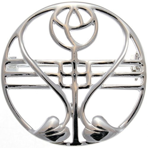 Alexander Castle 925 Sterling Silver Charles Rennie Mackintosh Brooch for Women - Silver Brooch Pin with Jewelry Gift Box - 28mm