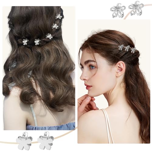 12PCS Small Metal Hair Claw Clips, Silver Mini Hair Clips for Thin Thick Hair, Cute Tiny Hair Clips, Little Flower Hair Jaw Clamps, Nonslip Bangs Pins Hair Accessories for Women Girls - color: Silver Flower