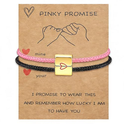 COTATI Matching Couple Bracelets for Him and Her, Friendship Relationship Promise Bracelet for Boyfriend Girlfriend, Anniversary Love Jewelry Gifts Set - color: Black-Pink