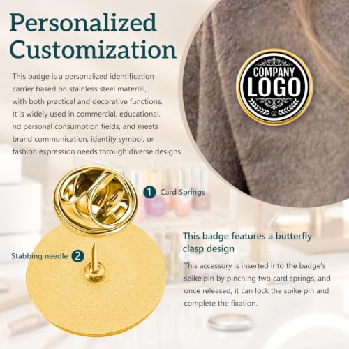 Custom Lapel Pins With Logo - Custom Pins Customized Buttons for men Customized Pin Bulk - color: Round-Gold