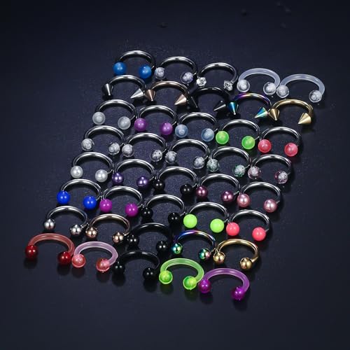 Vsnnsns 14G 16G 18G Septum Rings Piercing Jewelry 316L Stainless Surgical Steel Horseshoe Septum Nose Rings Snake Bite Lip Ring Daith Rook Earrings Smiley Piercing Jewelry for Women Men 8MM 10MM 12MM - color: 14G-12MM Mix Color