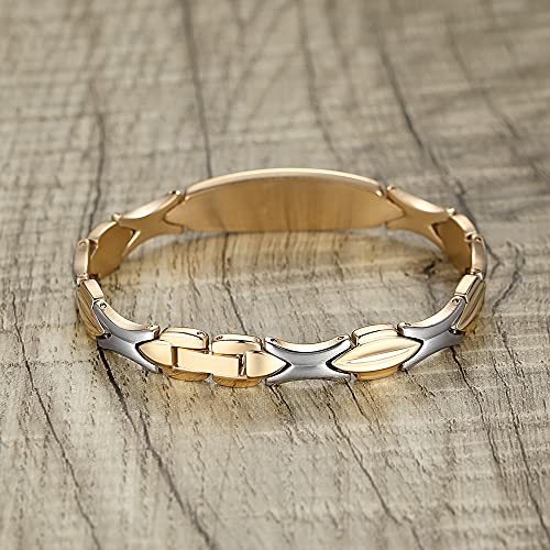 LinnaLove Fashion Shiny medical alert bracelet with Free Engraving Stainless steel Medical id bracelet for Women - color: GOLD