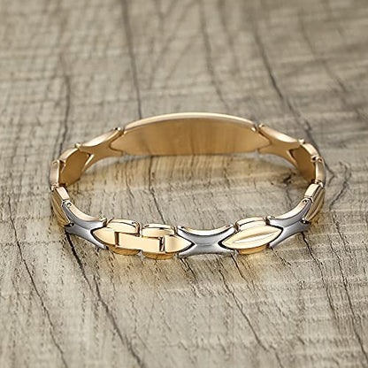 LinnaLove Fashion Shiny medical alert bracelet with Free Engraving Stainless steel Medical id bracelet for Women - color: GOLD