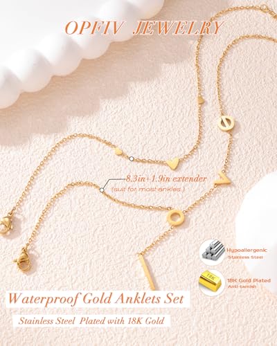 2/3 PCS Gold Anklets for Women Waterproof Boho Starfish, Seashell, Heart & Butterfly Charms Ankle Bracelets Non Tarnish Adjustable Layered Cuban Beaded Foot Chain Beach Jewelry for Summer Vacations - color: Gold Set 5