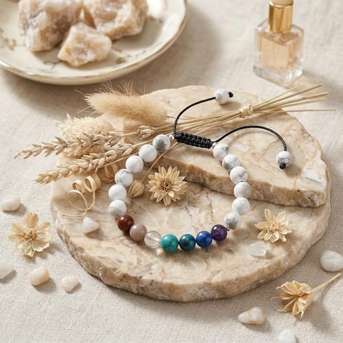 Natural Stone Beaded Bracelets for Women, 7 Chakra Healing Crystal Bracelet, 6mm/8mm Handmade Gemstone Stretch/Adjustable Bangle, Anxiety Relief Yoga Meditation Jewelry, Boho Amethyst Malachite Turquoise Bracelet Gift - color: Style 4