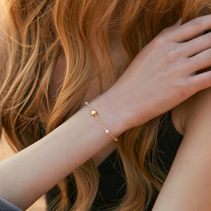 Gold Pearl Bracelet for Women, 18K Gold Plated Dainty Pearls Beaded Chain Bracelet Jewelry Gifts for Women - color: E-Gold 5