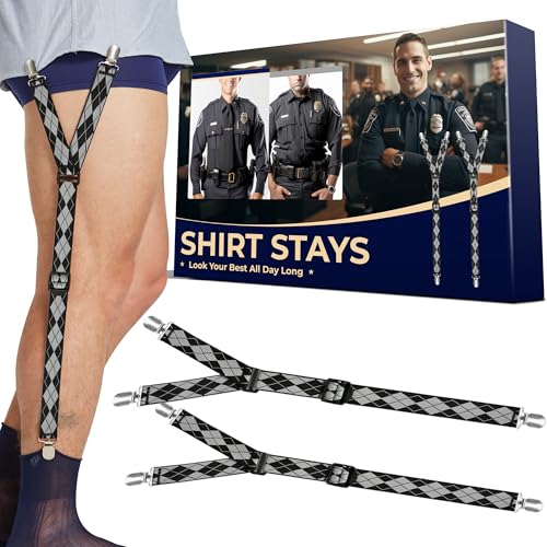 Shirt Stays Adjustable Soft and Smooth Elastic with Non Slip Clips Perfect Sock Garters for Military or Professional - color: Y Style Black