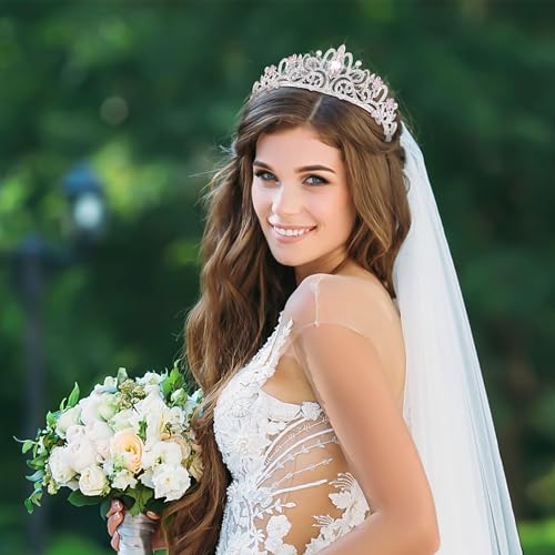 TAROSE Tiaras for Women, Birthday Crown and Sash for Girls | Birthday Sash Sunglasses Outfit, Birthday Gift for Women Girls, Goddess Crown Bride/Halloween/Prom/Party/Costume - color: 1 H. Silver+single Pink