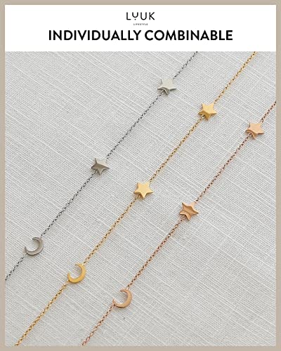 LUUK LIFESTYLE Stainless steel necklace with pendant and HAPPINESS card, 20” adjustable length, lucky charm, friendship chain, Valentine's Day gift, birthday, women's jewelry, silver, gold, rosegold - color: Silver, size: Moon and Stars