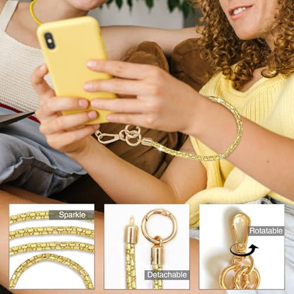Crystal Phone Strap Crossbody Rhinestone Cell Phone Neck, Yellow - color: Yellow