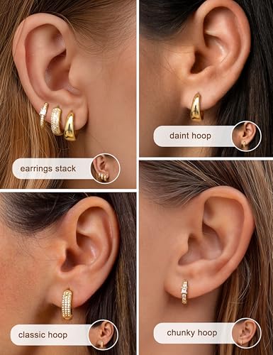 ORAZIO Small Gold Hoop Earrings for Women Hypoallergenic 14K Gold Plated Chunky Huggie Earring Sets for Multiple Piercing Dainty Earing Stacks Set Cute Silver Cartilage Jewelry Trendy Gifts - style: 14K Gold Plated-Classic