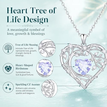 Gamtic Tree of Life Birthstone Pendant Necklace - Heart Cubic Zirconia Diamond Necklace Birth Month Necklaces Birthday Gift for Her Wife Mom Daughter Grandma Girlfriend Anniversary Jewelry Gift - style: June