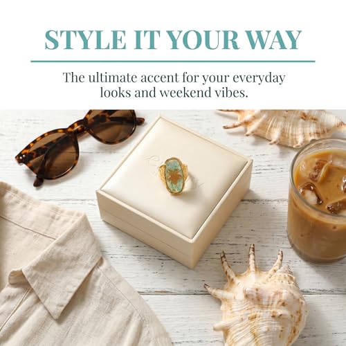 Starfish Ring for Women Gold Tone Adjustable Open Band Stainless Steel Ocean Beach Jewelry Boho Seashell Statement Ring Summer Everyday Wear