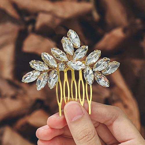 Catery Crystal Bride Wedding Hair Comb Gold Rhinestone Hair Piece Bridal Side Combs Hair Clips Bridesmaid Hair Accessories for Women and Girls - color: GOLD