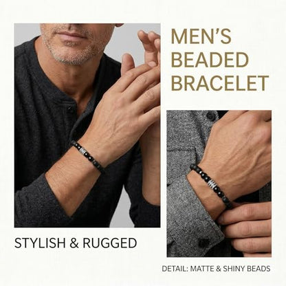 Flybar Men's 4 Piece Beaded Bracelet Set, Natural Lava Stone Black Onyx Matte Agate Tiger Eye, Stretchable Elastic Handmade Stackable - color: CD02 Skull Cross Rock