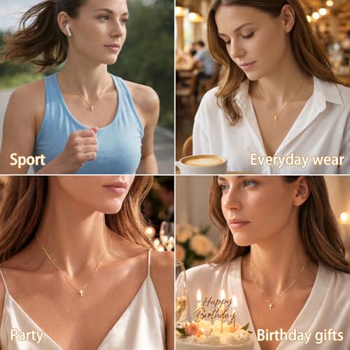 Poxtex Cross Necklace for Women Teen Girls, Dainty 14K Gold Silver Plated Cross Choker Jewelry Non Tarnish Waterproof Cute Simple Small Necklace Christian Baptism Religious Faith Jewelry Gifts - color: 01 Tiny Cross - Gold