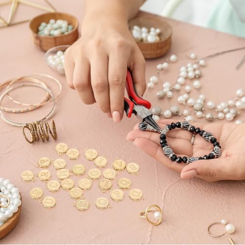 uxcell 52pcs Letter Charm, Enamel Letter Pendants, Alphabet l Pendants Double Sided Beads Charm for DIY Bracelet Necklace Pendants Earring Jewelry, Champagne Gold
