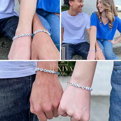 Customized Name Bracelet for Couples, Family, Friends, Personalized Bracelet with Names, Crystal Beads and elastic stretch - style: Crystal