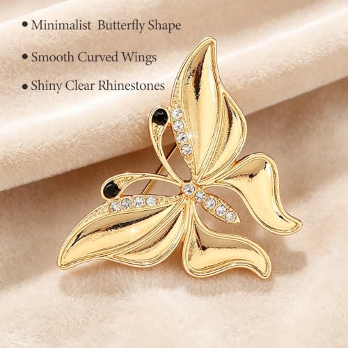 Gold Butterfly Rhinestone Brooch Pin for Women Exquisite Golden Brooch Pin Elegant Dress Broochs Pins Suit Shirt Broochs Pins Butterfly Jewelry Accessories Gift - color: Gold 3