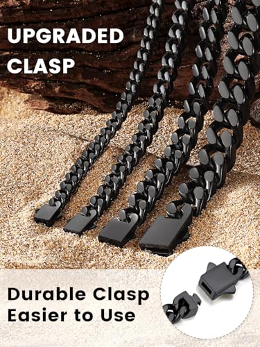 Bestyle Thick Stainless Steel Mens Cuban Link Chain, Black/Gold Chain for Men, No Tarnish & Durable Men Chain Necklace, 5/7/9/12mm Wide, 18"-30" Long, Gift Package - style: c. 9mm-Black