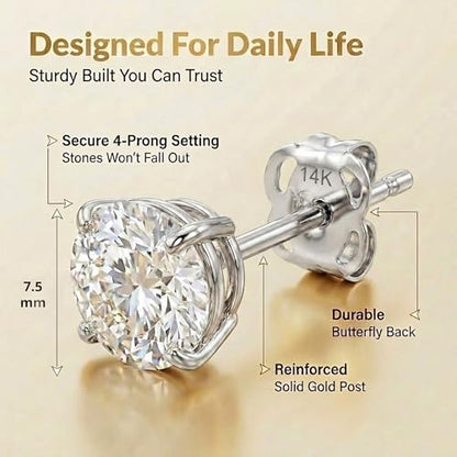 14k Gold Solitaire Round Cubic Zirconia Earrings Studs for Women & Men | Anti Tarnishing CZ Stud Earrings with 14k Gold Butterfly Pushbacks | 4MM-7.5MM by MAX + STONE - color: White Gold, size: 7.5 mm