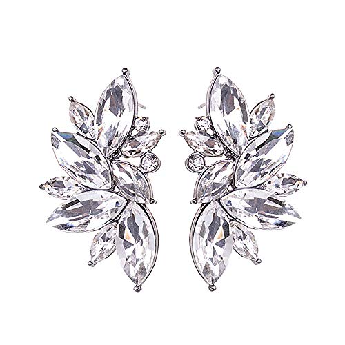 80s Funky Punk Rock Spiky Starburst Angel Wings Oversized Colorful Stones Studded Candy Cluster Women Statement Stud Earrings - color: Clear