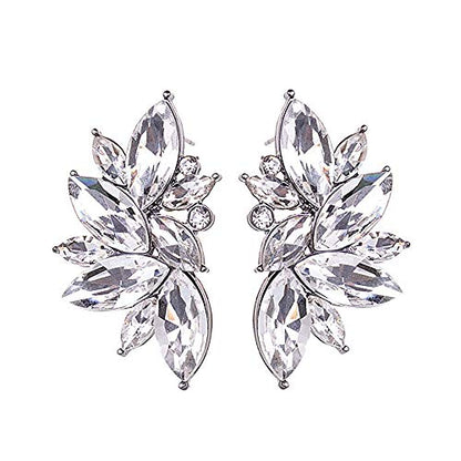 80s Funky Punk Rock Spiky Starburst Angel Wings Oversized Colorful Stones Studded Candy Cluster Women Statement Stud Earrings - color: Clear
