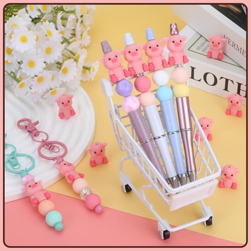 12pcs 3D Pig Silicone Focal Beads for Pens | Focal Beads for Keychain Making,Pens,Bracelet,Necklace Crafts,Bulk Silicone Beads for DIY（3D Pig） - color: 3D Pig