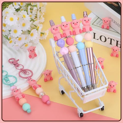 12pcs 3D Pig Silicone Focal Beads for Pens | Focal Beads for Keychain Making,Pens,Bracelet,Necklace Crafts,Bulk Silicone Beads for DIY（3D Pig） - color: 3D Pig