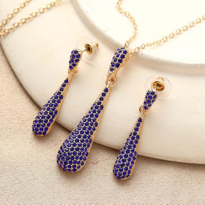YINLI Full Crystal Rhinestone Gem Tear Drop Pendant Necklace Earrings Jewelry Sets - style: Style09