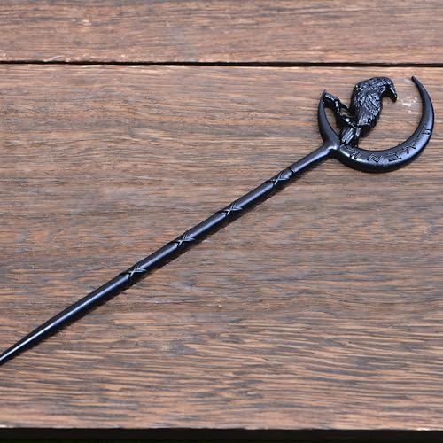 2PCS Viking Raven Hair Sticks – Moon Hair Pins for Women | Black Viking Hair Accessories with Raven Moon Design for Long Hair, Buns, Updos, Renaissance Festival, Halloween & Cosplay