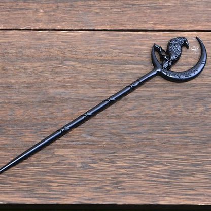 2PCS Viking Raven Hair Sticks – Moon Hair Pins for Women | Black Viking Hair Accessories with Raven Moon Design for Long Hair, Buns, Updos, Renaissance Festival, Halloween & Cosplay
