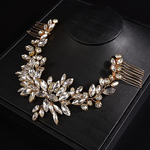 JWICOS Wedding Crystal Hair Comb Bridal Hair Comb Hair Clip Vine Headpiece Wedding Hair Accessories for Brides (Gold) - color: Gold