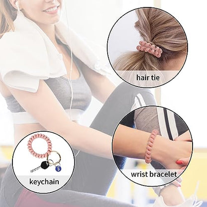 QIUTIMIY 6PCS Wristlet Keychain, Colorful Spiral Coil Hair Tie for Women, Sauna Accessaries Wrist Coil Key Ring Key Holder - color: Matte(medium)-s