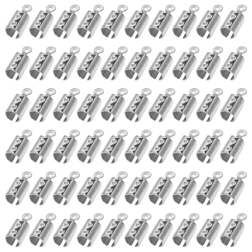 200pcs Fold Over Cord Ends Crimp End Tips Stainless Steel Cord Crimp End Tips Leather Ribbon Ending Clasp Tips Jewelry Connector for Bracelets Leather Jewelry Making(White K - color: white k